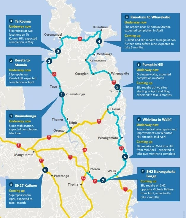 Map of state Highway Coromandel Recovery Programme 2024