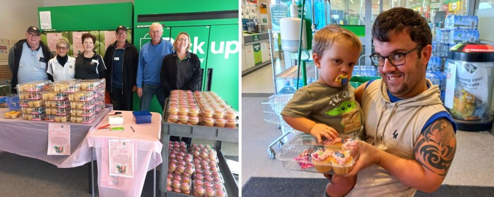 Ready for action: Whitianga Lions | Little Lucus Sibley-Sinclair and Dad, Paul Sinclair with their cupcakes for mum
