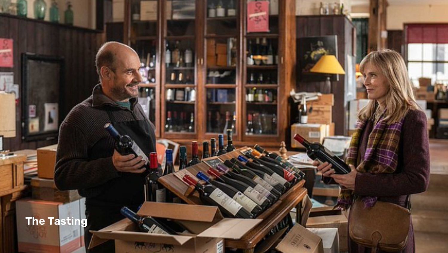 Man and woman in wine shop