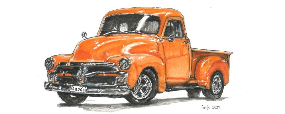 Artist impression orange pick up truck