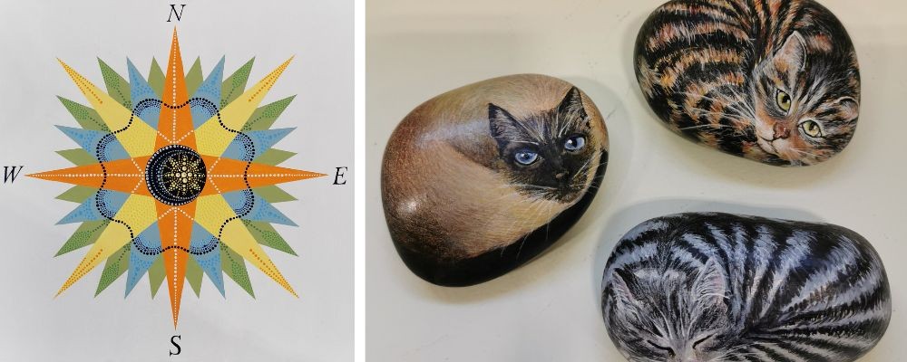 Compass Art & Cats on rocks