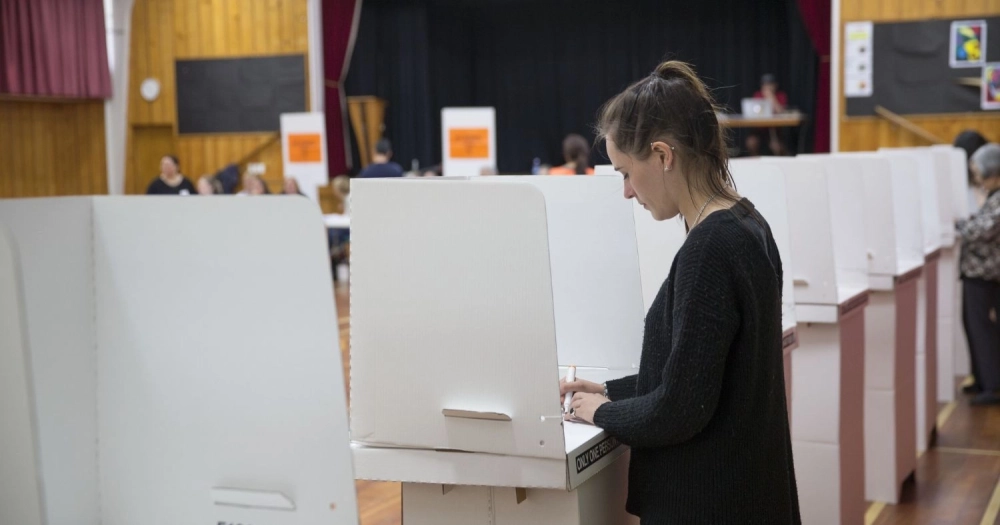 Woman at voting booth