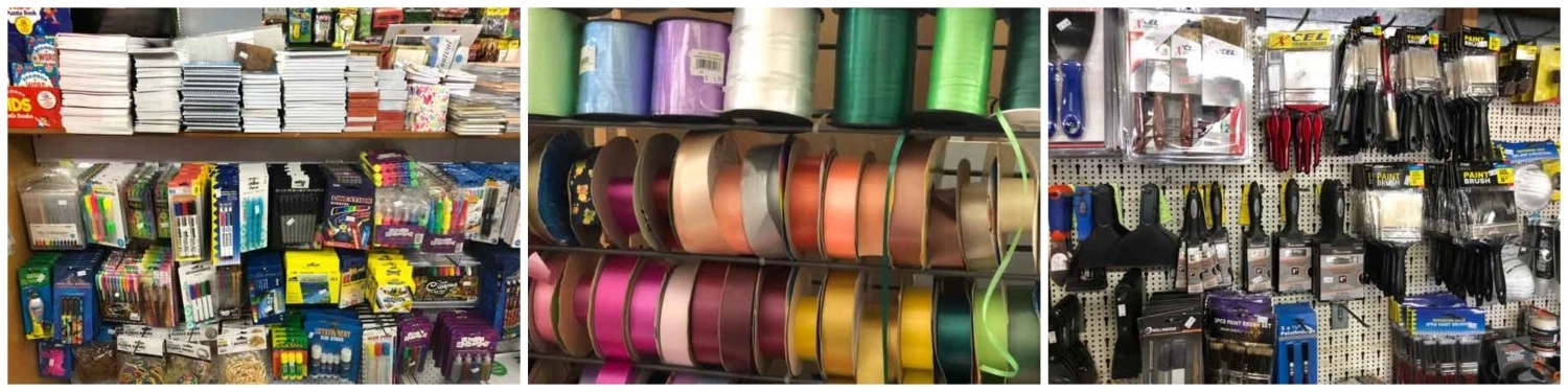 Paper, ribbon, brushes