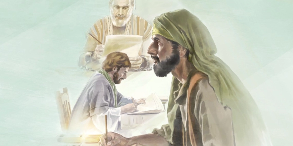 Three men writing on paper