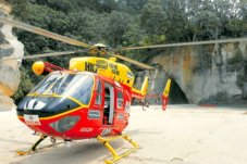 Westpac Rescue Helicopter on site of accident at the beach  in the Coromandel