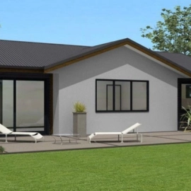 Grey house with deck chairs