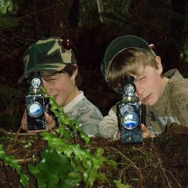 Two boys with laser tag guns