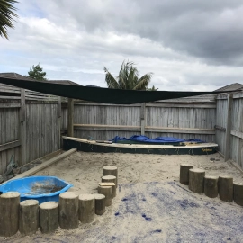 Play area with wooden rounds
