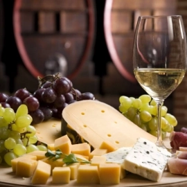 Grapes, cheese and glass of wine