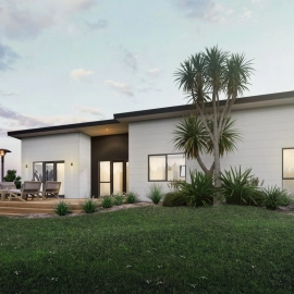 Cream house at sunset