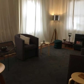 Chairs, table and lamp