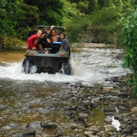 People in argo in river