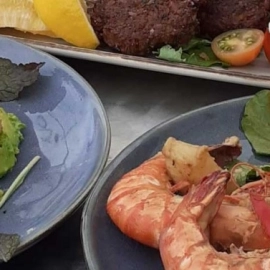 Seafood, squid, prawns and salad