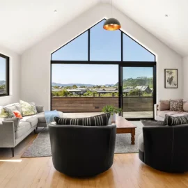 Paterson Construction living room interior with large architectural window