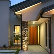 House with outside lights on