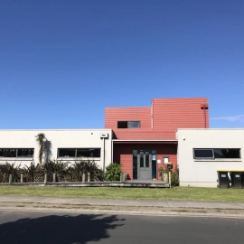 White and red building