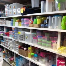 Shelves of plasticware