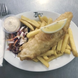 Fish and chips on plate
