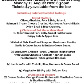 Batched Cocktail Tasting & Dinner Monday 6.30pm 24 August 26