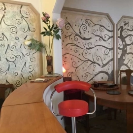 Desk and red chair