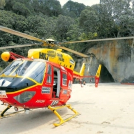 Westpac Rescue Helicopter on site of accident at the beach  in the Coromandel