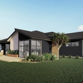 Black and white home with garden