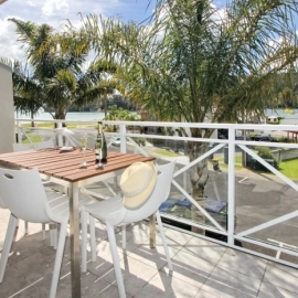 Outside table and chairs on deck