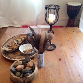 Table with bowl and vase