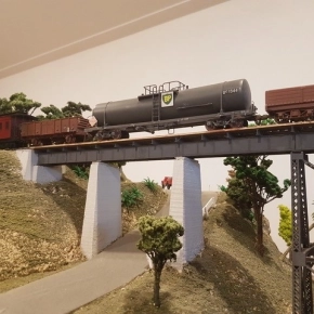 Model train on bridge
